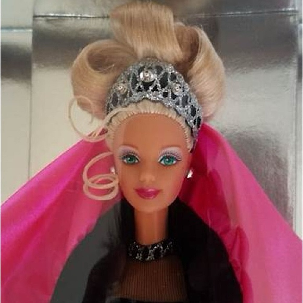 Happy Holiday Barbie in Vibrant Pink and Elegant Black Dress - free doll dress